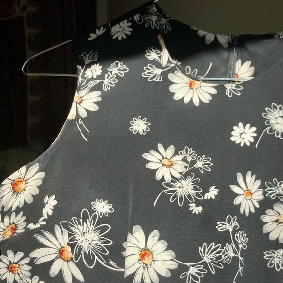 Y2K 90s Rampage black daisy print polyester sleeveless mini dress Juniors 3 - Picture 10 of 11